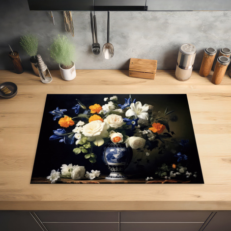 Inductiebeschermer - Bloemen - Stilleven - Rozen - Delfts blauw - Vaas-2