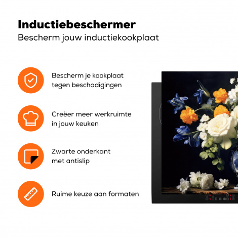 Inductiebeschermer - Bloemen - Stilleven - Rozen - Delfts blauw - Vaas-3