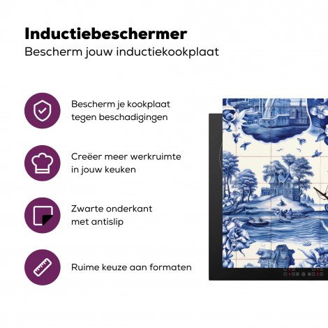 Inductiebeschermer - Boot - Zee - Bloemen - Delfts blauw - Hollands-3
