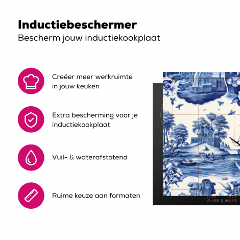 Inductiebeschermer - Boot - Zee - Bloemen - Delfts blauw - Hollands-3