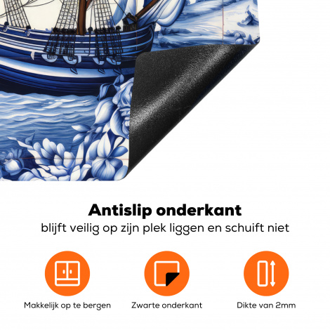 Inductiebeschermer - Boot - Zee - Bloemen - Delfts blauw - Hollands-4