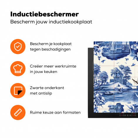 Inductiebeschermer - Boot - Zee - Bloemen - Delfts blauw - Hollands-3