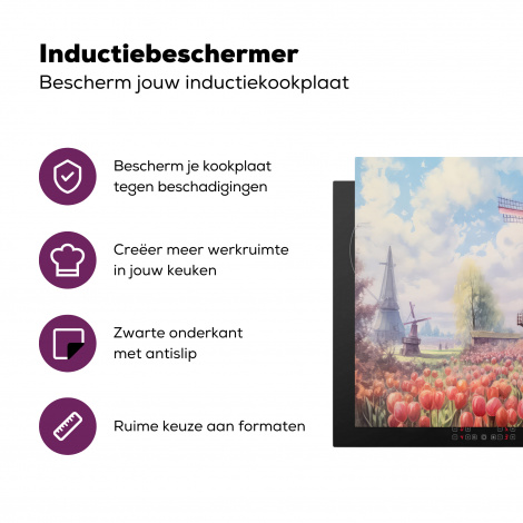 Inductiebeschermer - Molen - Tulpen - Bloemen - Landschap - Hollands-3