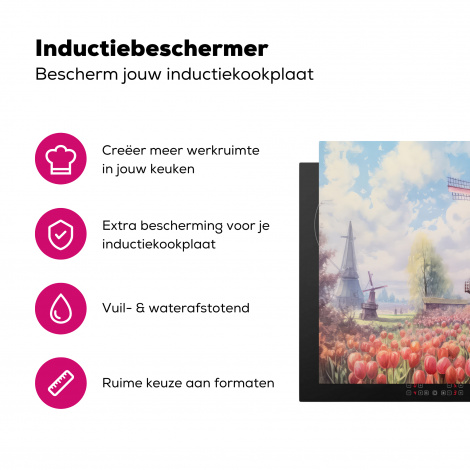 Inductiebeschermer - Molen - Tulpen - Bloemen - Landschap - Hollands-3