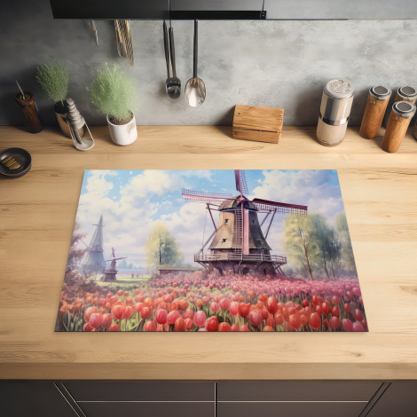 Inductiebeschermer - Molen - Tulpen - Bloemen - Landschap - Hollands-2