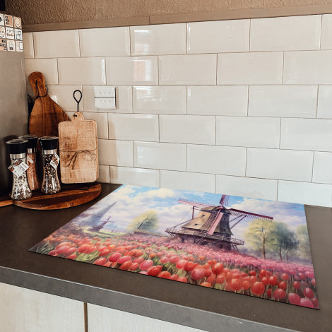Inductiebeschermer - Molen - Tulpen - Bloemen - Landschap - Hollands-5