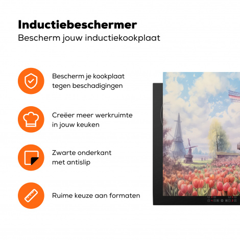Inductiebeschermer - Molen - Tulpen - Bloemen - Landschap - Hollands-3