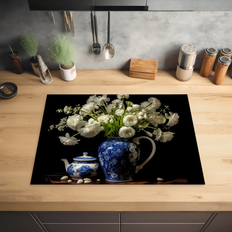 Inductiebeschermer - Bloemen - Schenkkan - Delfts blauw - Stilleven-2