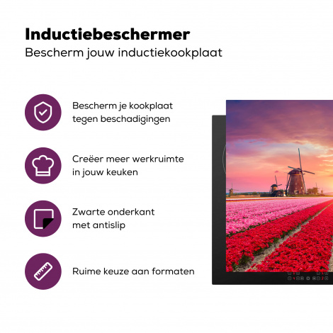 Inductiebeschermer - Molen - Bloemen - Zonsondergang - Hollands-3