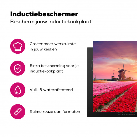 Inductiebeschermer - Molen - Bloemen - Zonsondergang - Hollands-3