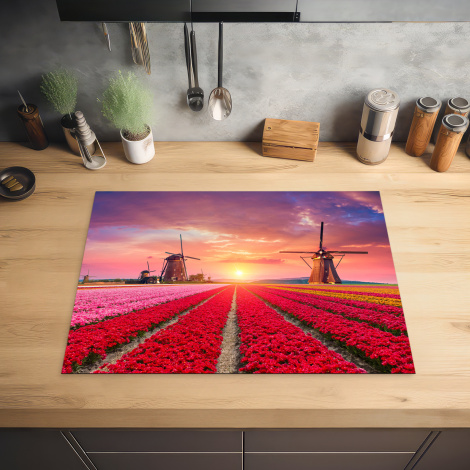 Inductiebeschermer - Molen - Bloemen - Zonsondergang - Hollands-2