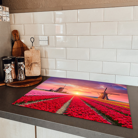 Inductiebeschermer - Molen - Bloemen - Zonsondergang - Hollands-5