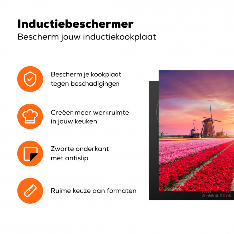 Inductiebeschermer - Molen - Bloemen - Zonsondergang - Hollands-3