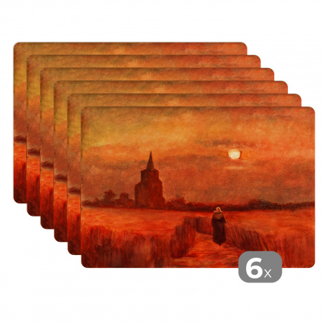 Premium placemats (6 stuks) - De oude toren op de gebieden - Vincent van Gogh - 45x30 cm