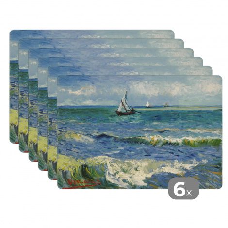 Premium placemats (6 stuks) - Zeegezicht bij Les Saintes-Maries-de-la-Mer - Vincent van Gogh - 45x30 cm-thumbnail-1
