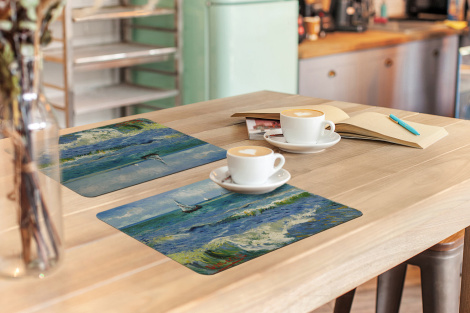 Premium placemats (6 stuks) - Zeegezicht bij Les Saintes-Maries-de-la-Mer - Vincent van Gogh - 45x30 cm-3