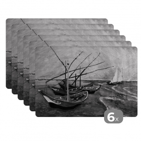 Tischset (6er Set) - Gogh Barche Di Pescatori - Vincent van Gogh - Schwarz - Weiß - 45x30 cm
