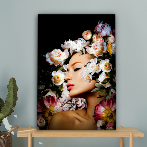 Canvas schilderij - Vrouwen - Bloemen - Rozen - Portret-4