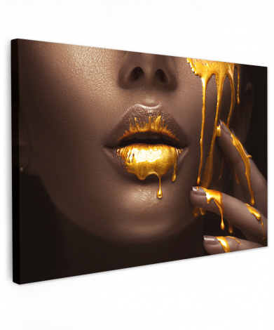 Leinwandbild - Gold - Frau - Farbe - Lippen - Luxus