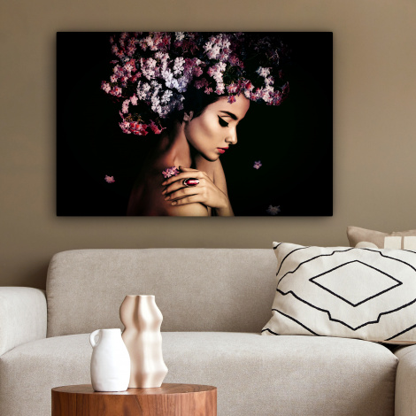 Canvas schilderij - Bloesem - Vrouw - Roze - Lichaam-2