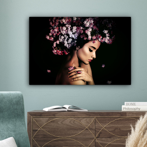 Canvas schilderij - Bloesem - Vrouw - Roze - Lichaam-4
