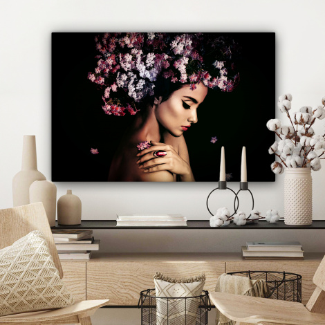 Canvas schilderij - Bloesem - Vrouw - Roze - Lichaam-3