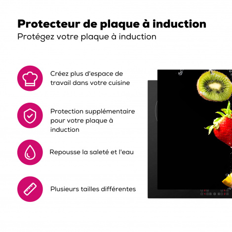Protège-plaque à induction - Fruit - Eau - Noir - Nature morte Fraise - Kiwi-3