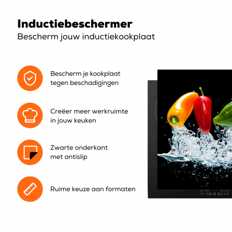 Inductiebeschermer - Pepers - Zwart - Groenten - Water - Blad-3