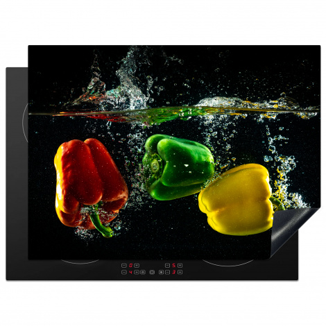 Inductiebeschermer - Paprika - Groente - Water - Zwart - Rood - Groen - Geel
