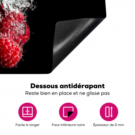 Protège-plaque à induction - Framboises - Fruits - Nature morte - Eau - Noir - Rouge-4