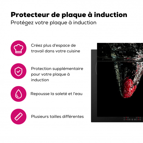 Protège-plaque à induction - Framboises - Fruits - Nature morte - Eau - Noir - Rouge-3