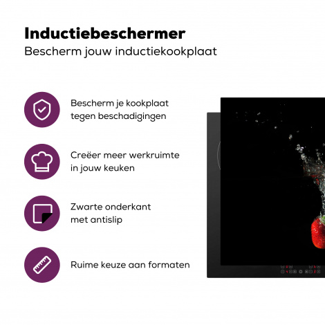 Inductiebeschermer - Aardbeien - Fruit - Water - Zwart - Rood-3
