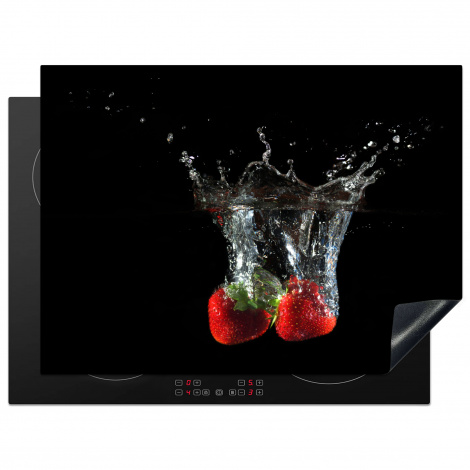 Inductiebeschermer - Aardbeien - Fruit - Water - Zwart - Rood