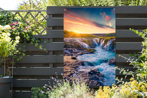 Outdoor Poster - Wasserfall - Pflanzen - Moos - Landschaft - Sonnenuntergang - Fels - Vertikal-2