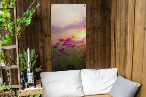 Tuinposter - Zonsondergang - Bloemen - Roze - Natuur - Groen - Staand-4
