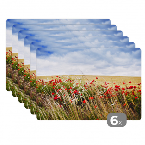 Premium placemats (6 stuks) - Wolken - Bloemen - Rood - 45x30 cm-1