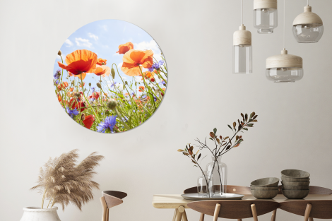 Muurcirkel - Bloemen - Klaproos - Lente - Natuur - Rood - Blauw-3