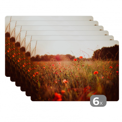Premium placemats (6 stuks) - Zonsondergang - Bloemen - Rood - 45x30 cm-thumbnail-1