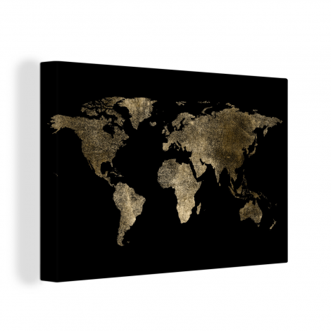 Canvas - Wereldkaart - Goud - Zwart-thumbnail-1