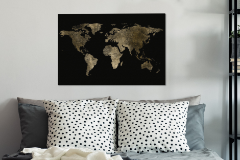 Canvas - Wereldkaart - Goud - Zwart-3