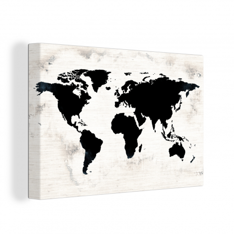 Canvas schilderij - Wereldkaart - Zwart - Hout