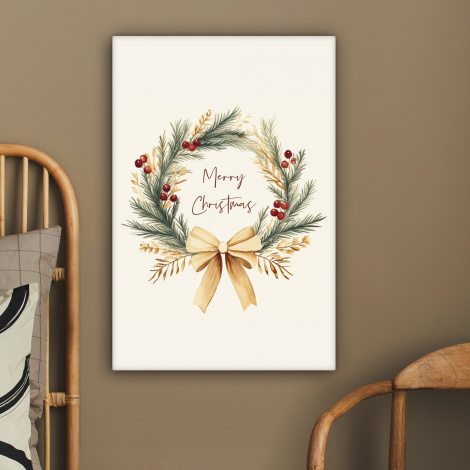 Tableau sur toile - Couronne de Noël - Noël - Or - Beige-2
