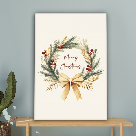 Tableau sur toile - Couronne de Noël - Noël - Or - Beige-4
