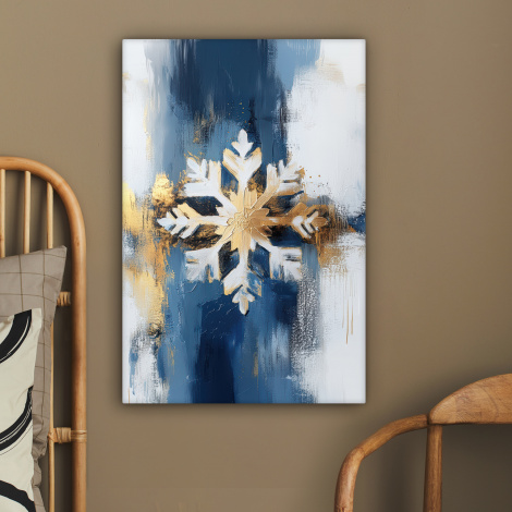 Canvas schilderij - Abstract - Winter - Sneeuwvlok - Sneeuw - Goud-2