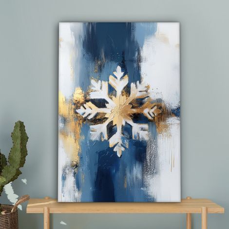 Canvas schilderij - Abstract - Winter - Sneeuwvlok - Sneeuw - Goud-4