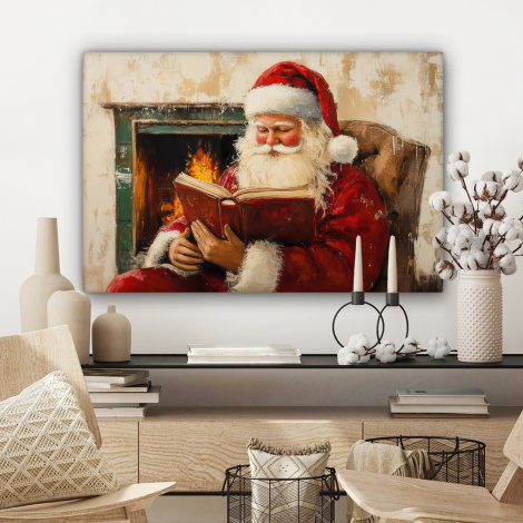 Canvas schilderij - Kerst - Kerstman - Winter - Open Haard-3