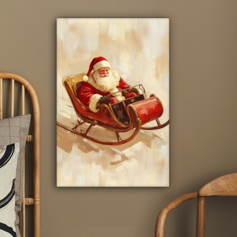 Canvas schilderij - Kerst - Slee - Kerstman-2