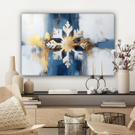Canvas schilderij - Abstract - Winter - Sneeuwvlok - Sneeuw - Goud-3