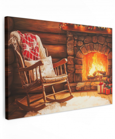 Leinwandbild - Winter - Weihnachten - Zuhause - Kamin
