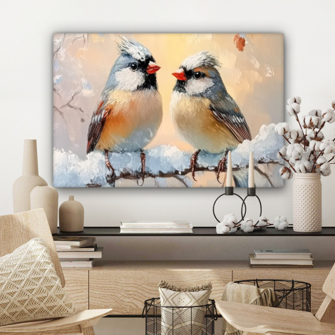 Canvas schilderij - Vogels - Tak - Winter - Sneeuw-3